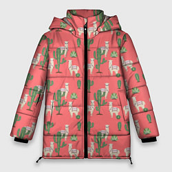 Женская зимняя куртка Три забавных альпака среди кактусов