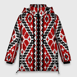 Куртка зимняя женская Вышивка геометрический узор крест, цвет: 3D-черный