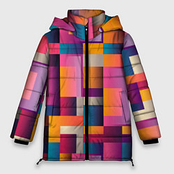 Куртка зимняя женская Квадрат и прямоугольники, цвет: 3D-красный