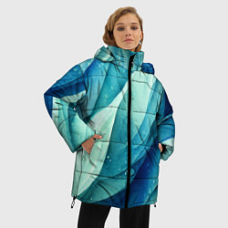 Куртка зимняя женская Акварельные синие узоры, цвет: 3D-черный — фото 2