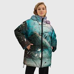 Куртка зимняя женская Абстрактный голубой туман, краски и блёстки, цвет: 3D-светло-серый — фото 2