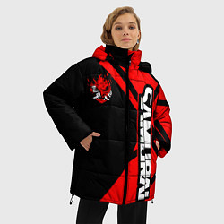 Куртка зимняя женская Cyberpunk 2077 - Надпись Samurai, цвет: 3D-красный — фото 2