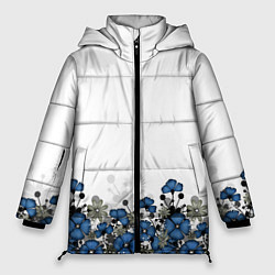 Женская зимняя куртка Синий цветочный узор -кайма