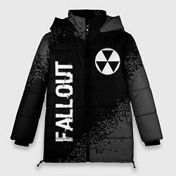 Женская зимняя куртка Fallout glitch на темном фоне: надпись, символ