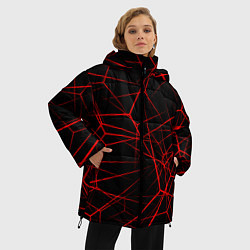 Куртка зимняя женская Красные линии на черном фоне, цвет: 3D-светло-серый — фото 2