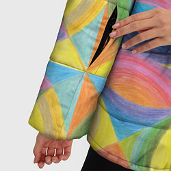 Куртка зимняя женская Яркий геометрический паттерн из квадратов и кругов, цвет: 3D-красный — фото 2