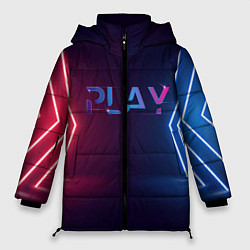 Куртка зимняя женская Play неоновые буквы и красно синие полосы, цвет: 3D-черный