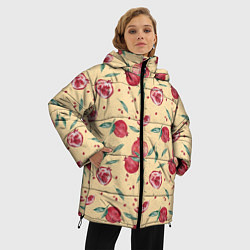 Куртка зимняя женская Узор с акварельными гранатами, цвет: 3D-черный — фото 2