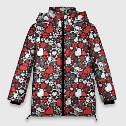 Женская зимняя куртка Череп, сердца и цветы
