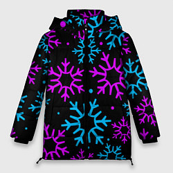 Куртка зимняя женская Неоновые снежинки, цвет: 3D-черный