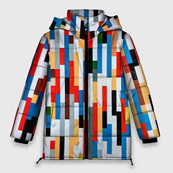 Куртка зимняя женская Геометрическое множество разноцветных блоков, цвет: 3D-черный