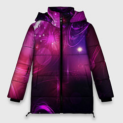 Куртка зимняя женская Фиолетовые неоновые блики, цвет: 3D-красный