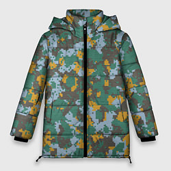 Женская зимняя куртка Цифровой камуфляж - зелено-голубой
