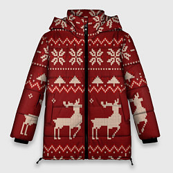 Куртка зимняя женская Узоры новогодние : Олени, цвет: 3D-красный