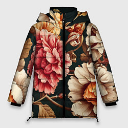 Куртка зимняя женская Цветы в стиле рококо, цвет: 3D-черный