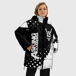 Куртка зимняя женская Asking Alexandria и рок символ на темном фоне, цвет: 3D-черный — фото 2
