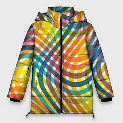Куртка зимняя женская Геометрический узор яркие полосатые волны, цвет: 3D-красный