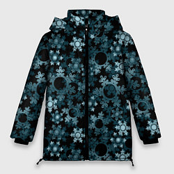 Женская зимняя куртка Новогодний рождественский темно синий узор со снеж