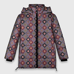 Куртка зимняя женская Разноцветные квадраты с зигзагами, цвет: 3D-светло-серый