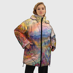 Куртка зимняя женская Осенний пейзаж акварель, цвет: 3D-красный — фото 2