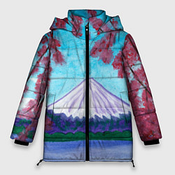 Куртка зимняя женская Цветение сакуры Фудзияма, цвет: 3D-черный