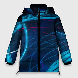 Куртка зимняя женская Синие абстрактные линии в темноте, цвет: 3D-светло-серый