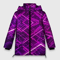 Куртка зимняя женская Абстрактные геометрические фиолетовые объекты, цвет: 3D-красный
