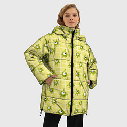 Куртка зимняя женская Зеленые одноглазые человечки, цвет: 3D-красный — фото 2