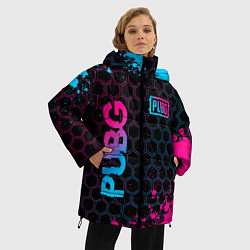 Куртка зимняя женская PUBG - neon gradient: надпись, символ, цвет: 3D-черный — фото 2