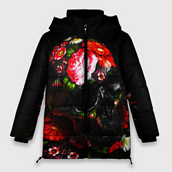 Куртка зимняя женская Череп Жостовская роспись, цвет: 3D-черный