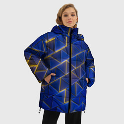 Куртка зимняя женская Синие треугольники и жёлтый свет, цвет: 3D-светло-серый — фото 2