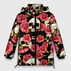 Женская зимняя куртка Черепа и розы