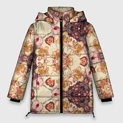 Куртка зимняя женская Цветы абстрактные розы, цвет: 3D-черный