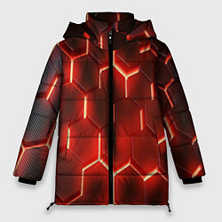Куртка зимняя женская Светящиеся красным светом шестиугольники, цвет: 3D-светло-серый