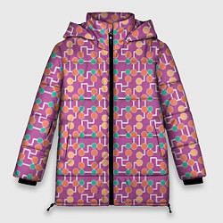 Куртка зимняя женская Геометрический паттерн на сиреневом фоне, цвет: 3D-красный