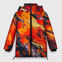 Куртка зимняя женская Оранжевые кляксы, цвет: 3D-красный