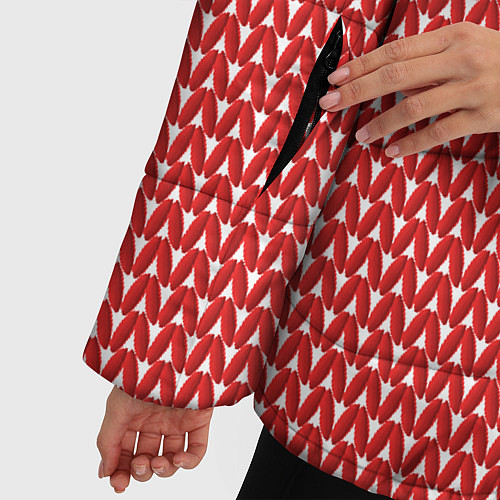Женская зимняя куртка Вязанное полотно - Красное / 3D-Светло-серый – фото 5