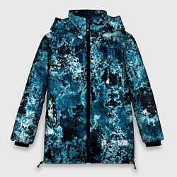 Куртка зимняя женская Гранж - абстрактные синие разводы, цвет: 3D-светло-серый