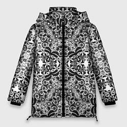 Куртка зимняя женская Черно-белый ажурный кружевной узор, цвет: 3D-черный