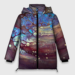 Куртка зимняя женская Тёмный песок и синие блестящие камни, цвет: 3D-красный