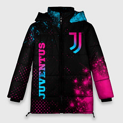Куртка зимняя женская Juventus - neon gradient: надпись, символ, цвет: 3D-черный