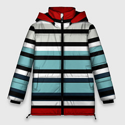 Куртка зимняя женская Красные голубые и белые полосы, цвет: 3D-светло-серый