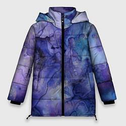 Куртка зимняя женская Акварельная абстракция в синих тонах, цвет: 3D-светло-серый