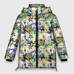 Женская зимняя куртка Цветочный узор на фоне в горошек