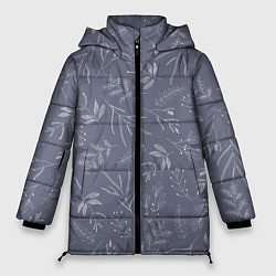 Куртка зимняя женская Минималистичный растительный узор на серо-голубом, цвет: 3D-черный