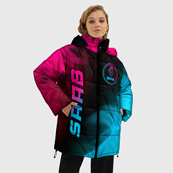 Куртка зимняя женская Saab - neon gradient: надпись, символ, цвет: 3D-черный — фото 2