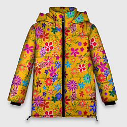 Женская зимняя куртка Нарисованные цветы - орнамент