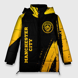 Куртка зимняя женская Manchester City - gold gradient: надпись, символ, цвет: 3D-черный
