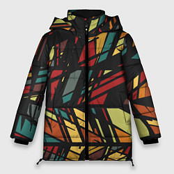 Куртка зимняя женская Абстракция в разноцветных линиях, цвет: 3D-черный