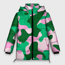 Куртка зимняя женская Абстрактные зелёно-розовые пятна, цвет: 3D-светло-серый